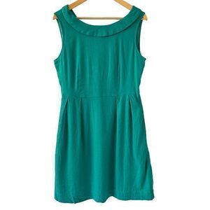 Lands End Womens Green Sleeveless Scoop Neck Green Linen Summer Dress Size 12